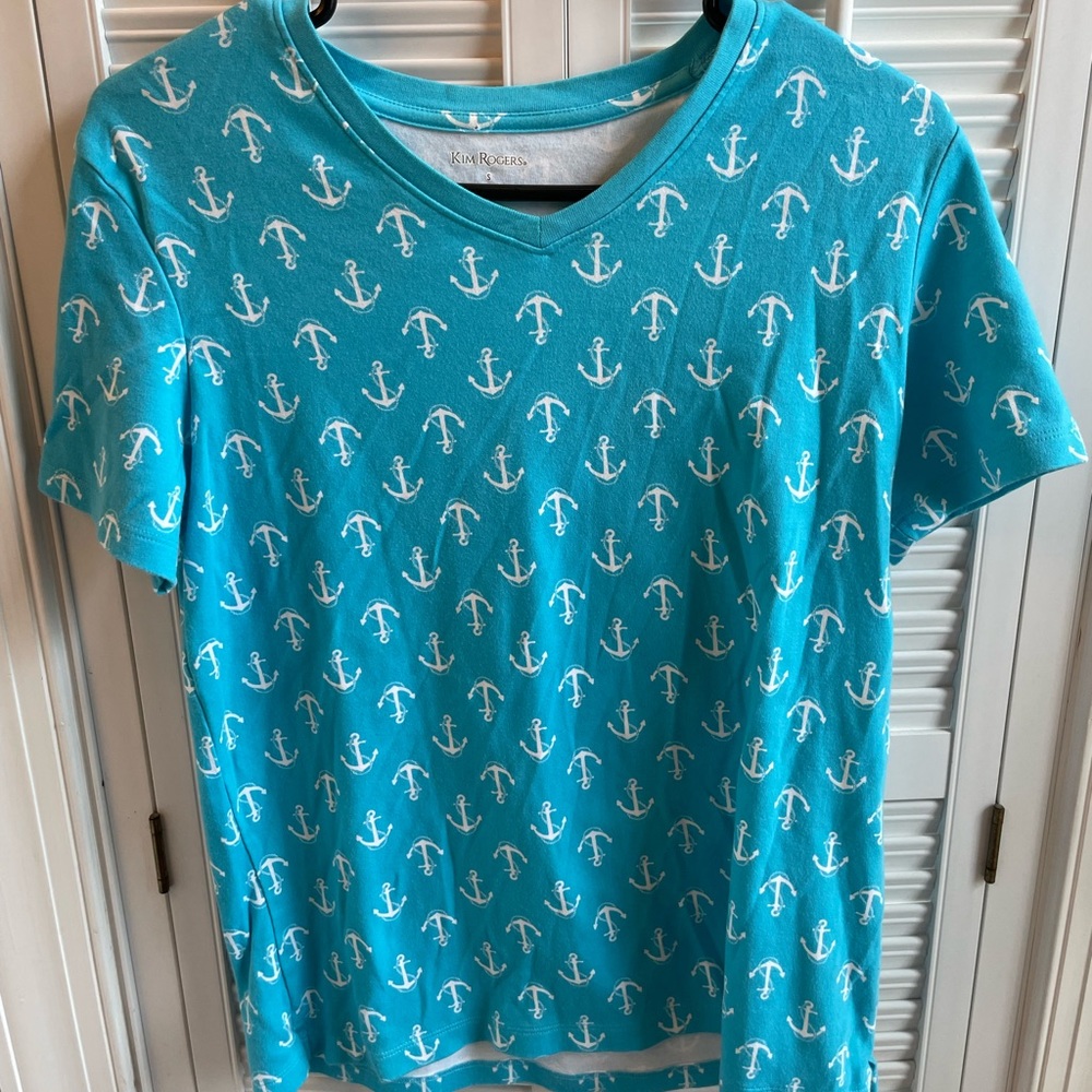 Summer T-shirt: blue anchor Kim Rogers
